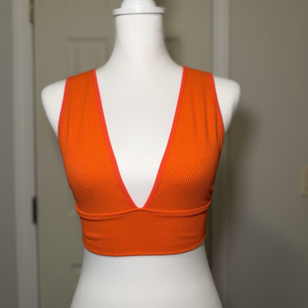 Orange Ribbed Plunge Bralette Top Garage Deep V Crop Top M